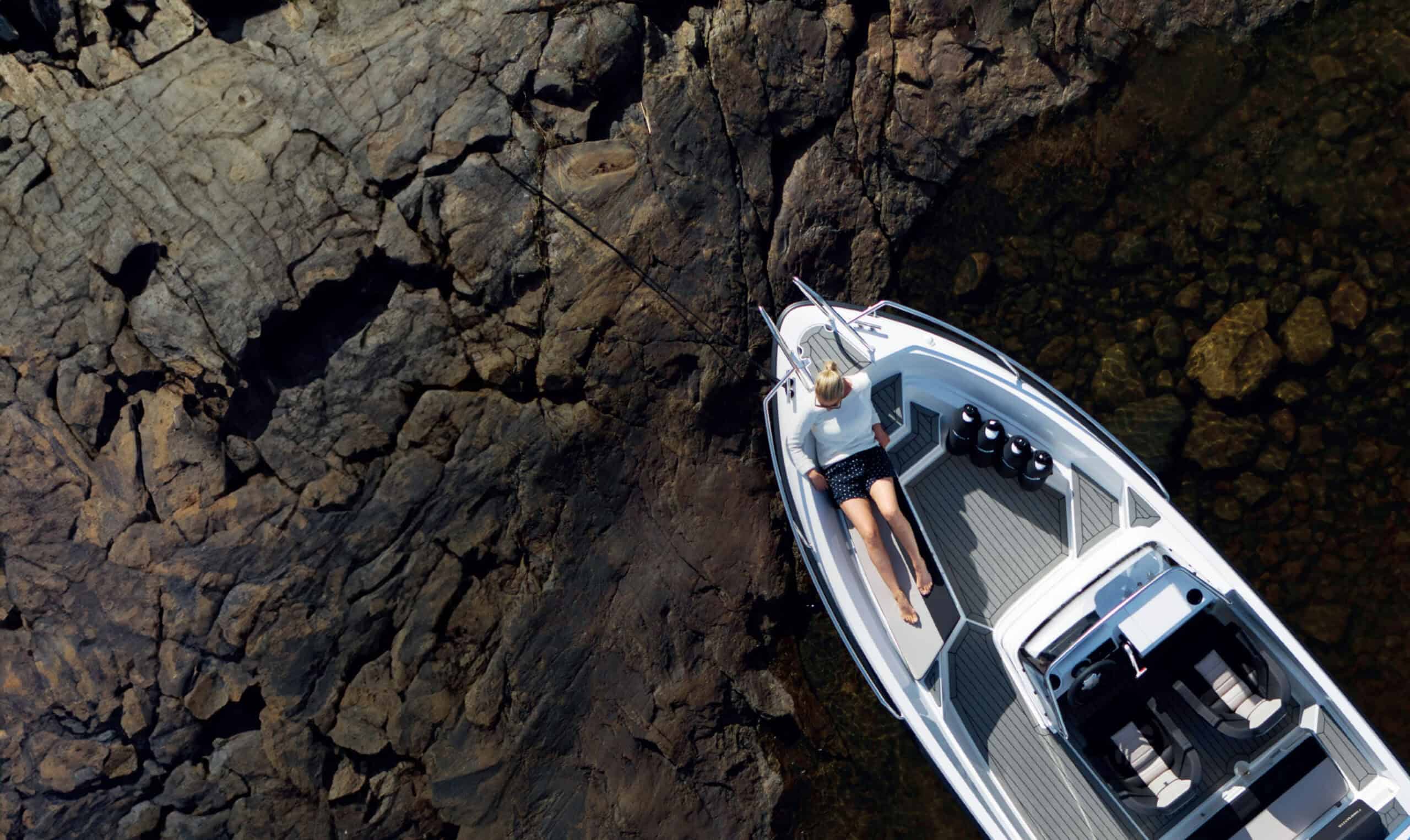 woman on boat Overhead of Smartdeck decking 